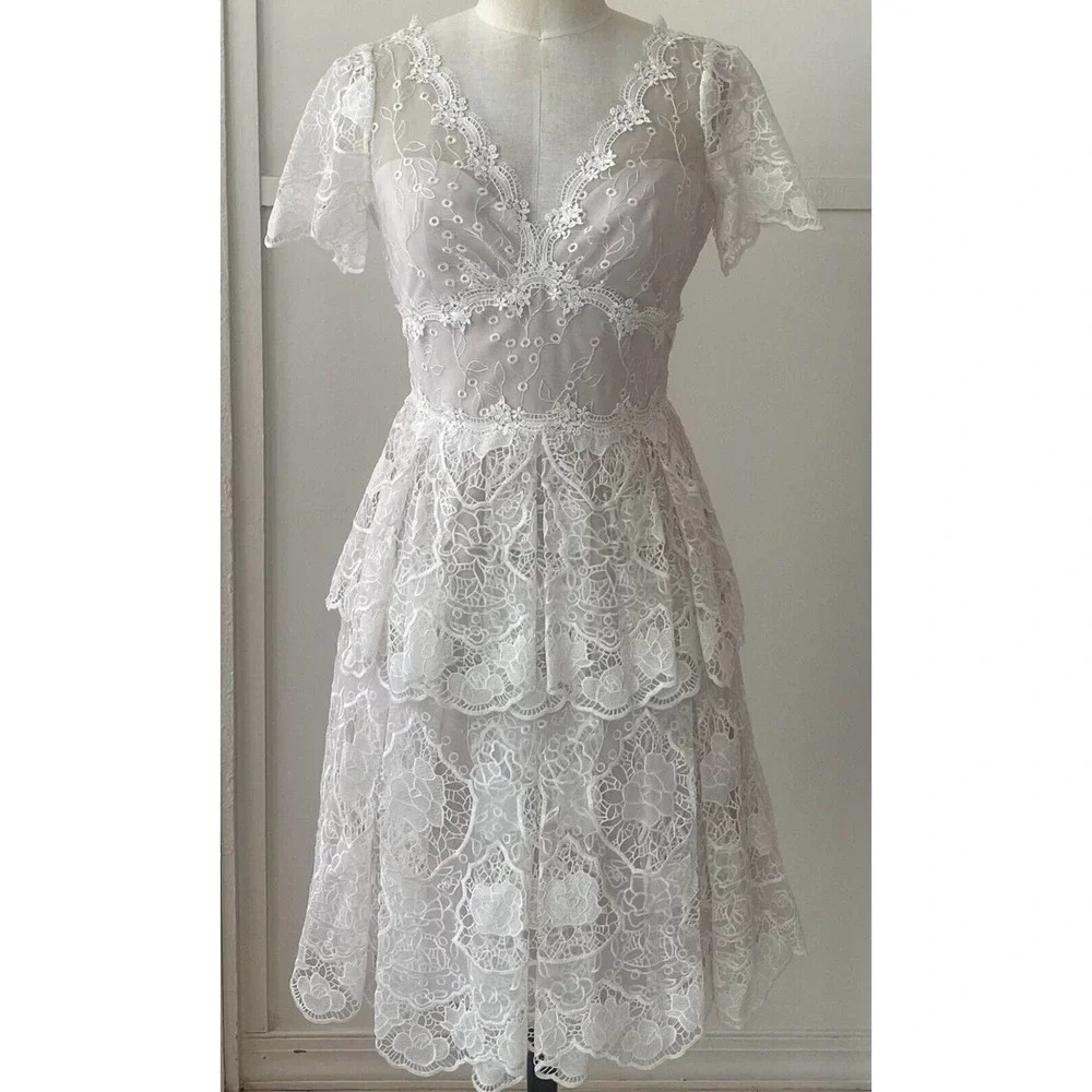 New Marchesa Notte Ivory Flared Lace Dress Size 2 - Picture 1 of 4
